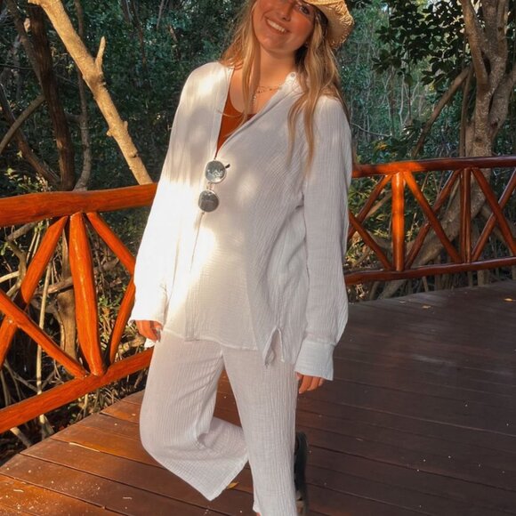 Women's Italian Cotton Gauze Pants | White - Picture 1 of 6